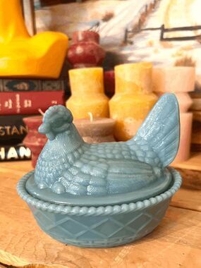 Mosser Glass Georgia Blue Hen on Nest Westmoreland Mold Rosso Exclusive 5" Dish